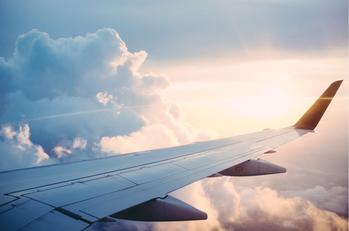 Plane flying through clouds